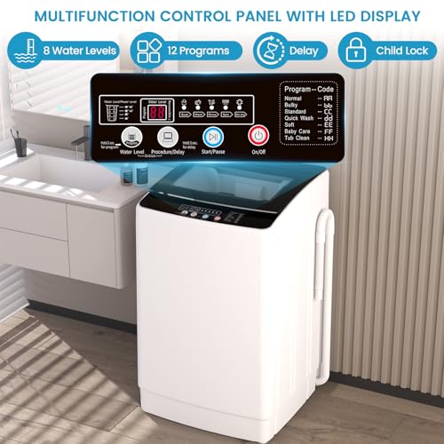 Image of Zynkez 35 lbs Washing Machine, Fully Automatic Portable Washer with 12 Wash Cycles, 8 Water Levels, 24H Delay Start, Lagre Washer and Spin Dryer Combo with Drain Pump for Apartment Home