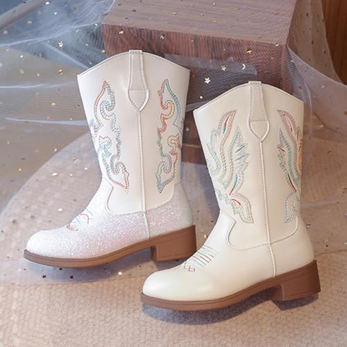 Girls Cowgirl Boots Kids Mid Calf Glitter Mid Calf Cowboy Boot Girls Western Riding Shoes Waterproof Non Slip Round Toe Western Booties Shoes3