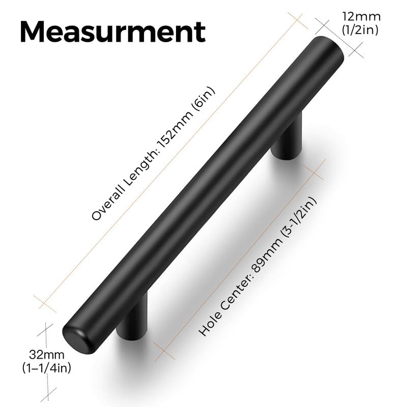 Ravinte Pack of 15 Black Furniture Handles, T Bar Handles for Kitchen Cabinets 89 mm Hole Centre, Cabinet Handles - Image 3