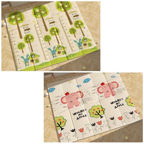 Bxzzuisベビープレイマット 200*180*2cm 折り畳み式 XPE ベビーマット 子供用 可愛い 両面パターン シームレス 遊び フロアマット 衝撃緩和 転倒防止 安全 無毒 無味 防水 滑り止め 清掃簡単 お昼寝マット ベビーマット 出産祝い