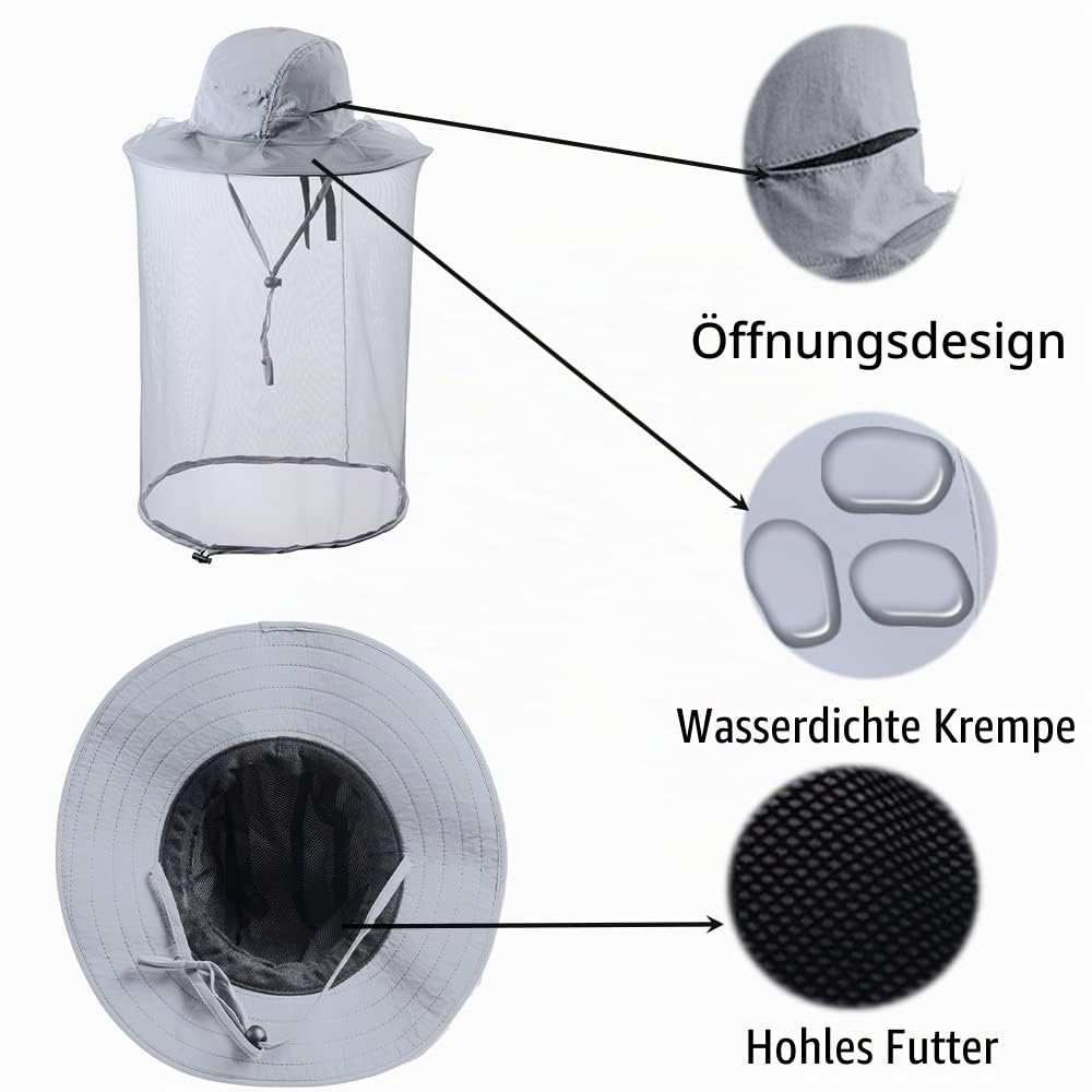 ZffXH Sonnenhut Mit Moskitonetz, Mesh Moskitonetz Hüte Mit Netz, Safari Hut Mit Moskitonetz, Mückenhut Mit Netz, Safari Hut Mit Moskitonetz, Imkerhut Mit Schleier Damen Männer, Moskito Hut