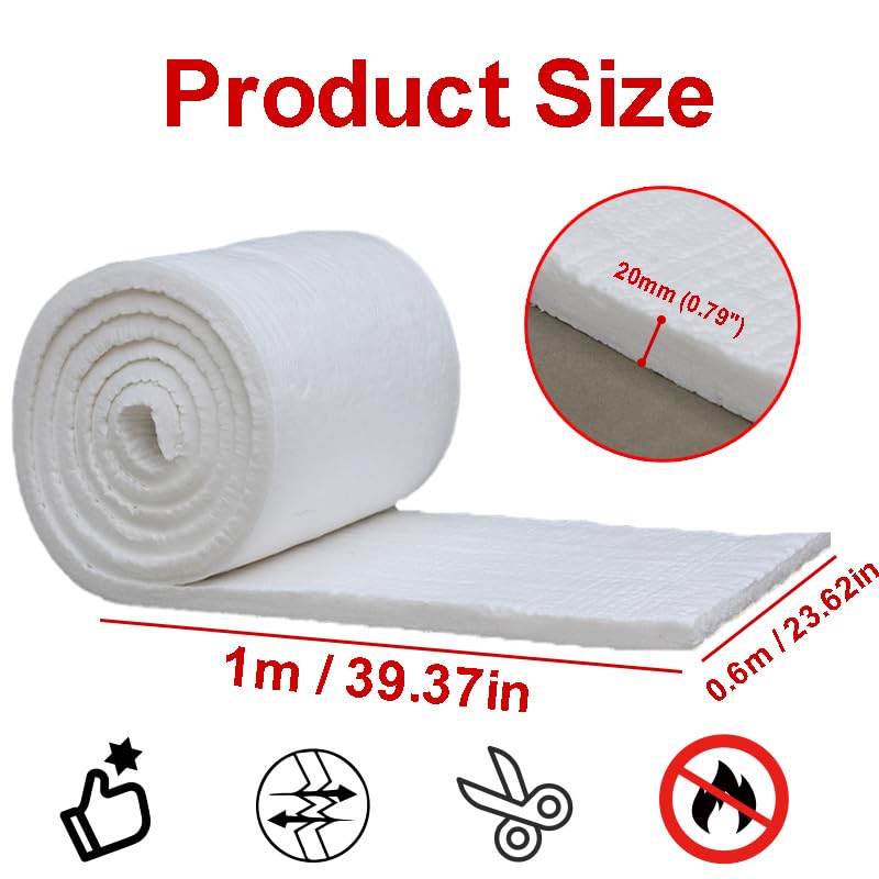 Laine de céramique,1*0.6m Rouleau D'isolation Ignifuge,résistant aux hautes températures jusqu'à 1430°C,6mm,10mm,20mm,30 mm,40mm,50mm,convient pour les lave-vaisselle,l'isola(Size:20mm (0.79"))