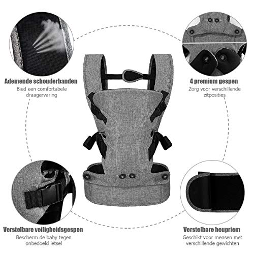 COSTWAY 3-in-1 ergonomische draagzak, converteerbare drager met verstelbare riemen en heupgordel, babydrager voor… - Image 8