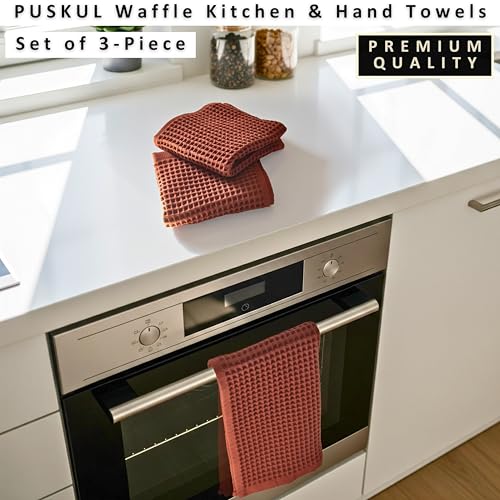 PÜSKÜL Natural 100% Turkish Cotton Waffle Hand and Kitchen Towels Set of 3 - Image 5