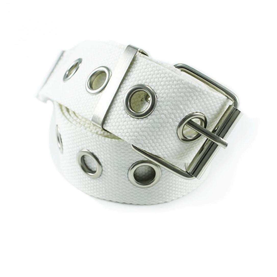 Byfri Women's White Canvas Web Hole Belt Adjustable Single Eyelet Waist Belt Casual Jeans Dress Long Waist Punk Belt
