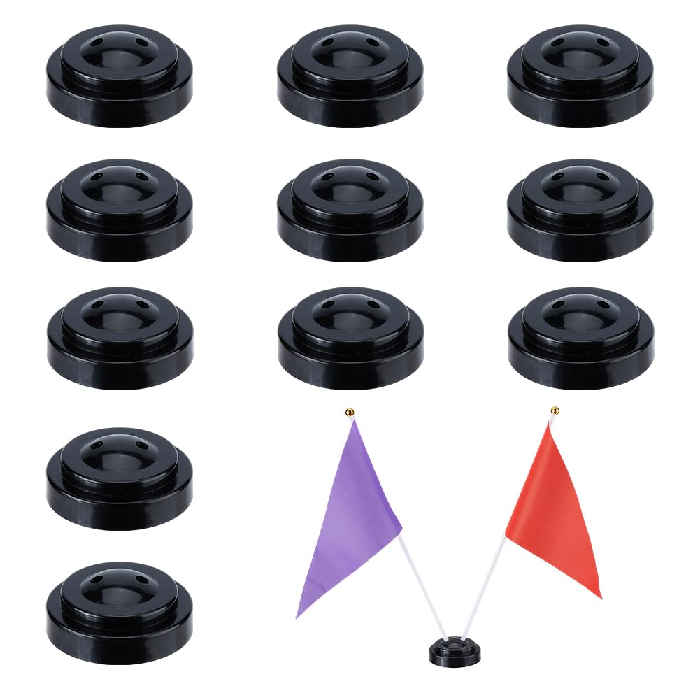 SUPERFINDINGS 12Pcs Miniature Flag Stand Base Two Hole Desk Flag Holder Black Mini Flag Stand Plastic Lightweight Smooth Flag Holders for Display Small Mini Flags 6.3x2.5cm