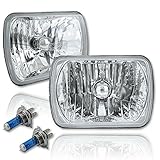 Octane Lighting 7X6 Crystal Clear Glass Lens Metal Headlight H4 Halogen Light Bulb Headlamp Pair