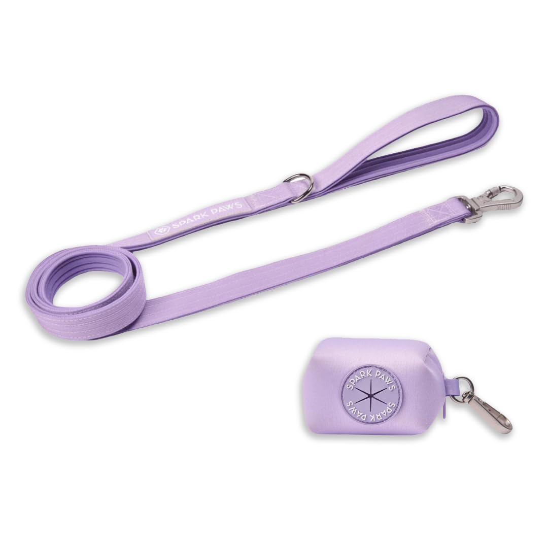 Spark Paws Premium Hundeleine und Kotbeutel-Set, robuster Haken aus Legierung für stark ziehende Rassen, bequem, langlebig und sicher - Lila