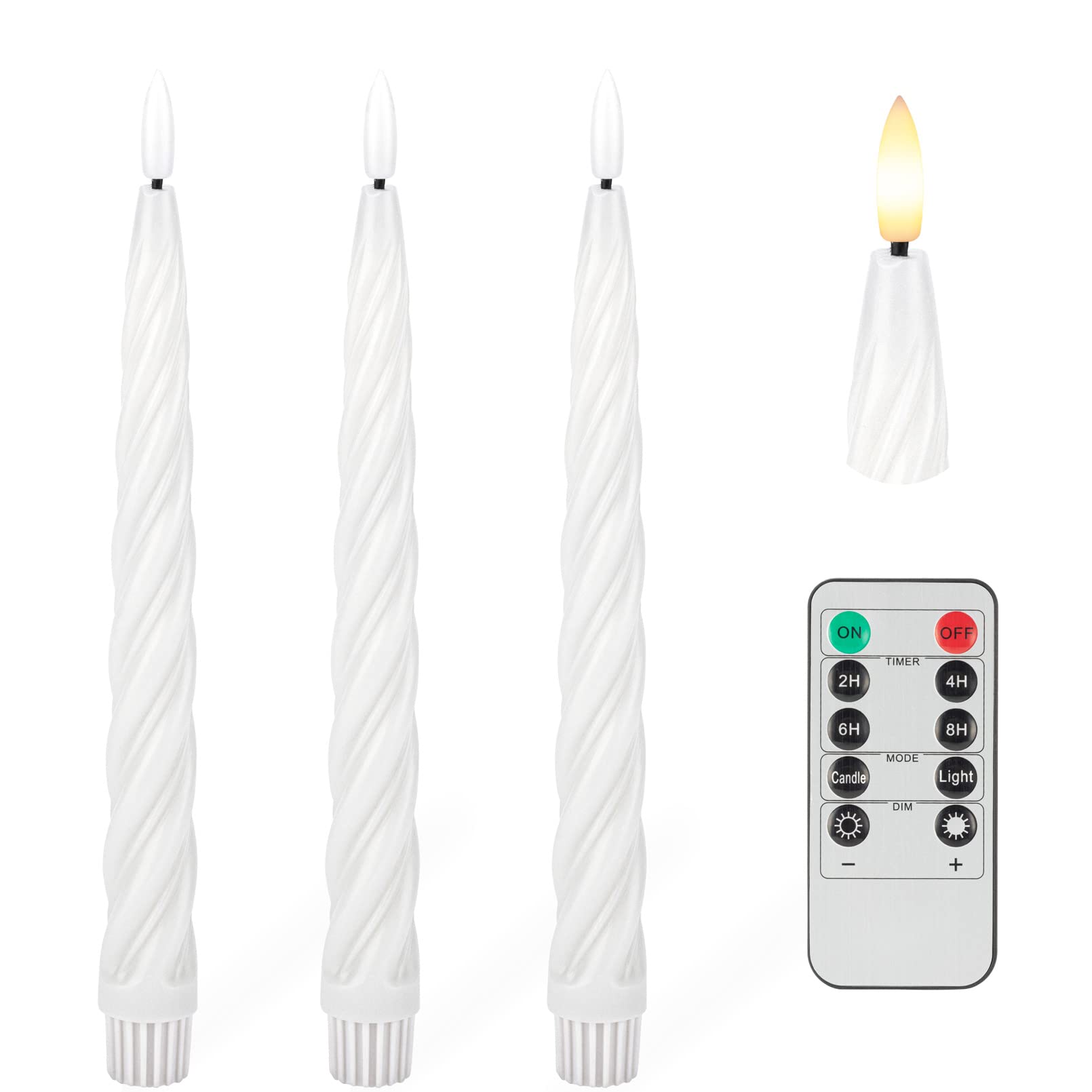 AFINETH Flameless Taper Candles with 3D Wick, 9.6