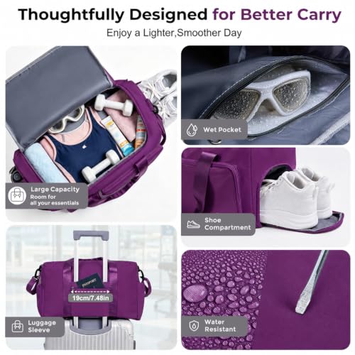 Image of FIORETTO Women's Gym Duffle Bag with Shoes Compartment, 30L Capacity, Ideal for Travel, Gym, Sports, Duffel, Weekender