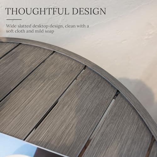 Image of VICLLAX 47.2 inch Outdoor Round Patio Table for Lawn Garden, All Weather Metal Round Outdoor Dining Table with Adjustable Umbrella Hole, 6 Person Patio Table, Grey Wood-Like Tabletop