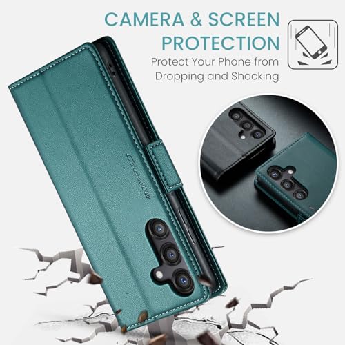 QLTYPRI Wallet Case for Samsung Galaxy S24 FE 6.7 Inch, Premium PU Leather Magnetic Flip Folio Case with [RFID Blocking] Credit Card Slots Kickstand Shockproof Protective Phone Case Cover - Green by QLTYPRI - Image 6