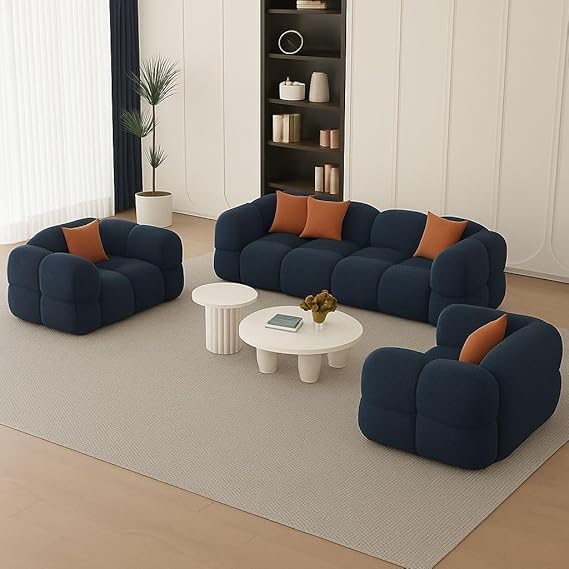 Image of A to Z Furniture Classic Chesterfield Sofa Set Luxury Chesterfield Sofa in for Home Living Room & Office (3+1+1 Dark Blue)