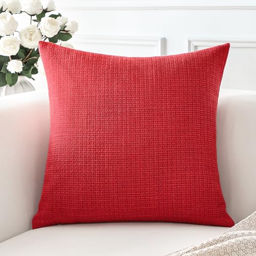 Artscope Linen Cushion Covers Set of 1 Decorative Square Pillowcase Pillow Cover 24x24 Inch for Home Decor Sofa Bedroom Car 60x60cm Red - Image 2
