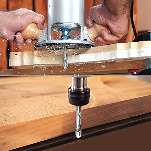 Eanosic Spiral Compression Flush Trim Router Bit 1/2 Inch Shank, 1-1/2 Inch Cutting Length, Extra Long 4 Inch, Solid Carbide Up/Down Cut Spiral Router Bits With Bottom Bearing For Wood Trimming #TOP4