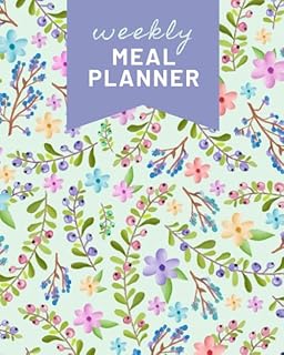 Weekly Meal Planner: Colorful Vintage Floral on Mint Green Cover / 8x10 Size Notebook Tracks Breakfast Lunch Dinner Snacks / Journal With Grocery List / 52-Week Food Planner