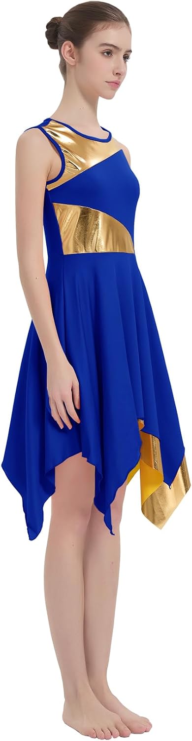 Women's Praise Dance Dress Asymmetrical Overlays Liturgical Worship Dress Irregular Hem Lyrical Dancewear