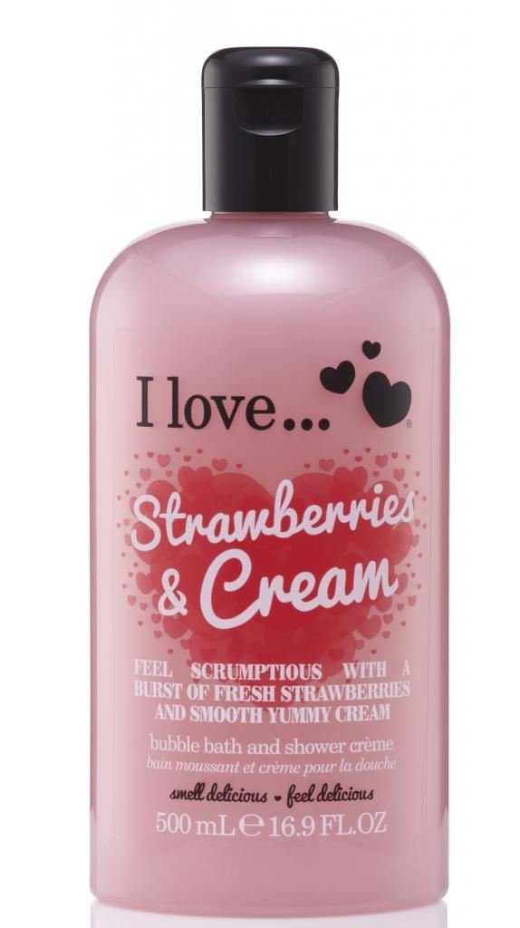 I LOVE Strawberries and Cream Bath and Shower Cream – Hydrating Body Wash and Bubble Bath – with Natural Fruit Extracts and Provitamin B5-16.9 oz