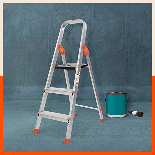 Image of Bathla Advance Carbon - 3 Step Foldable Aluminium Ladder with Scratch Resistant Smart Platform and Sure-Hinge Technology (Orange)