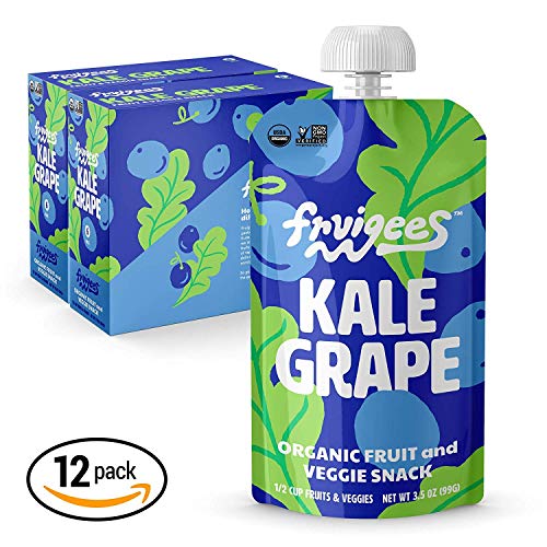 Fruigees Superfood Smoother than a Smoothie Squeeze Snack Pouches | Organic • Non-GMO • Kosher • Vegan • Gluten Free | Made from 100% Fruit & Veggie Juice | Grapes & Kale, 12 ct