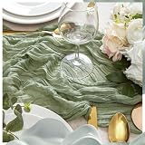 Corredor de mesa verde salvia, 90 x 400 cm gasa corredor de mesa, pañuelo verde salvia para decoración de mesa infantil, fiesta de cumpleaños, decoración de mesa de boda