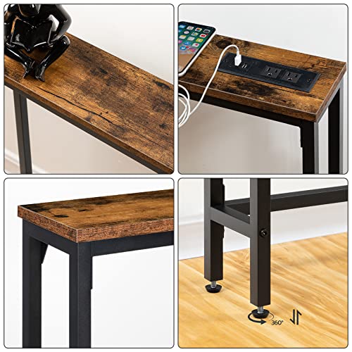 Hoobro 47.2" Skinny Console Table With Power Outlets, 5.9" Behind Couch Table With Charging Station, Narrow Sofa Table, Long And Thin Table For Entryway, Living Room, Rustic Brown Bf15Xg01G1 #TOP5
