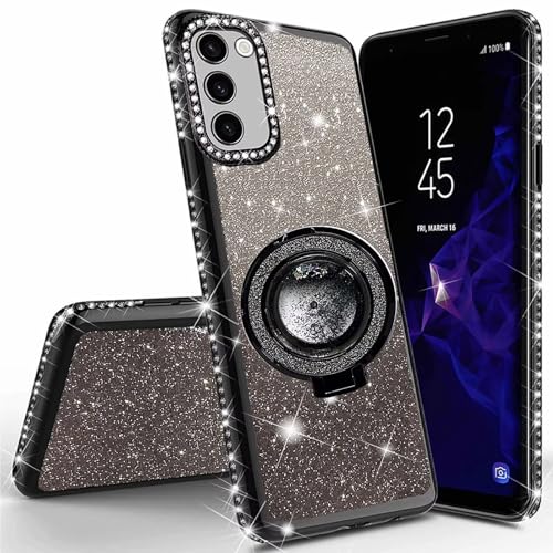 Nadoli Coque Strass pour Samsung Galaxy S21,Brillante Diamant Coque Housse pour Fille Femme Glitter Pailleté Liquide Fluide Anneau Stand Support Silicone...