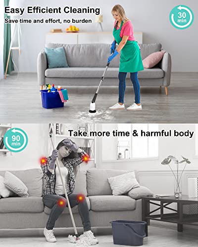 Electric Spin Scrubber With Voice Prompt - Litfp New Power Shower Scrubber With Adjustable Extension Handle And 8 Replaceable Brush Heads, Cordless Cleaning Brush For Bathroom Tub Tile Floor Cleaning #TOP4