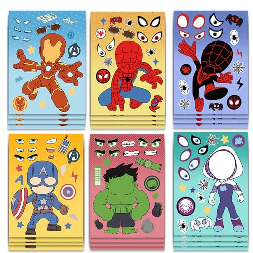 24 Sheets Cute Superhero Stickers for Kids Make Your Own Movie Sticker Make a Face Stickers for Teens Girls Boys, Classroom Rewards Movies Themed Art...