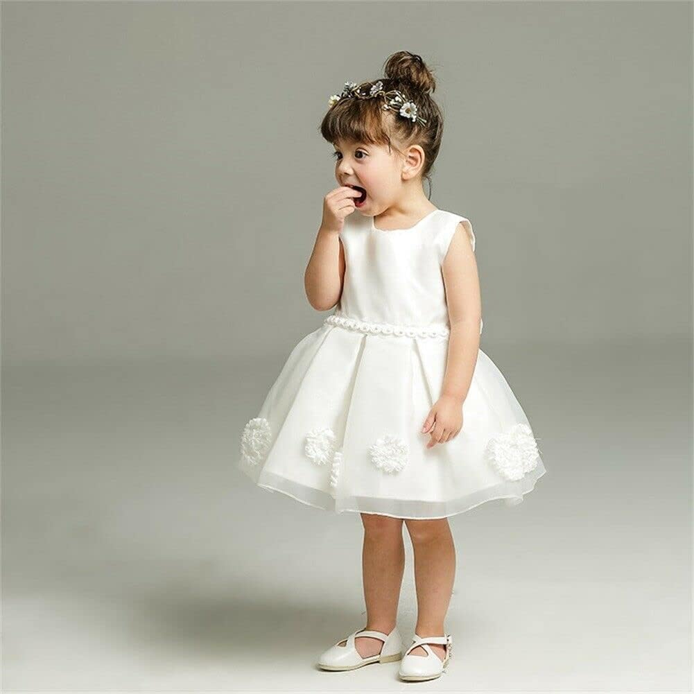 Newborn Infant Baby Girl Baptism Floral Evening Gown Lace Dress Christening Outfit Wedding Embroidered White