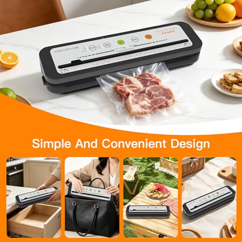 Image of MegaWise Vacuum Sealer Machine, 80kPa Food Sealer with One-Touch Vacuum & Seal, Built-in Cutter and Bags, 4 Food Modes for Food Storage, Meal Prep, Meat, Seafood and Vegetables, Silver