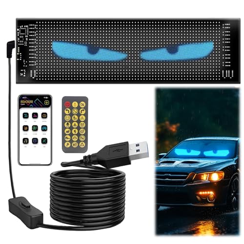 LED Augen für Lkw Auto Programmierbar Devil Eyes mit APP-Steuerung Bluetooth USB 5V und Fernbedienung Personalisiert Leuchtschild für LKW Auto Party Billboard Text Graffiti (20×64 Pixel(348x102mm))