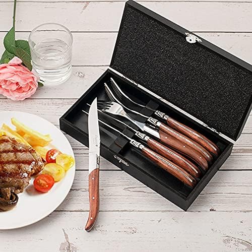 Silverware Set, 6pcs Tableware set Rosewood Handle Steak Knives Dinner Forks Japanese Cutlery Stainless Steel Flatware Christmas Gift BY ZZYY (Color : 6 Knife in Box)