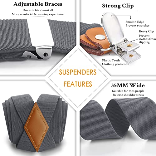 Image of HISDERN Bow Tie and Suspenders for Men Elastic X-Back Suspender and Bowtie Set Adjustable Braces for Wedding Tuxedo