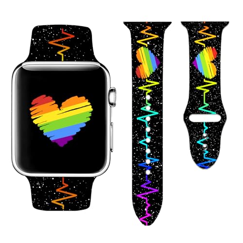Cyntan Black Rainbow Pride Accessories Holidays Watch Band Compatible with Apple Watch 38mm 40mm 41mm 42mm 44mm 45mm 49mm for Women Men,Soft Silicone Replacement Wristband for iWatch Series Ultra 9 8