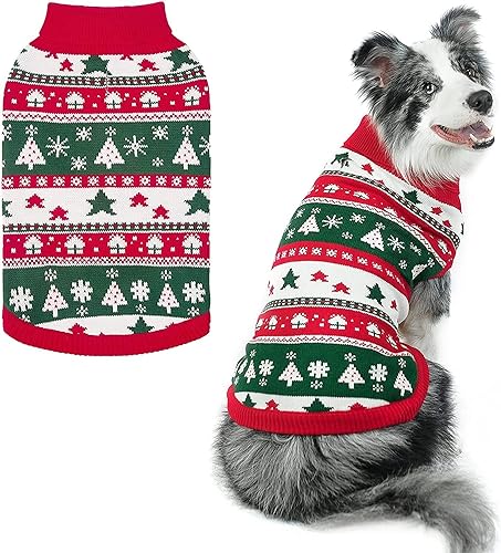 PUPTECK Christmas Dog Sweaters for Cold Weather, Soft Outfit Warm Winter Coat Knitted Dog Clothes for Small Medium Large Doggies Puppy Indoor Outdoor Walking, Colorful Design, Classic