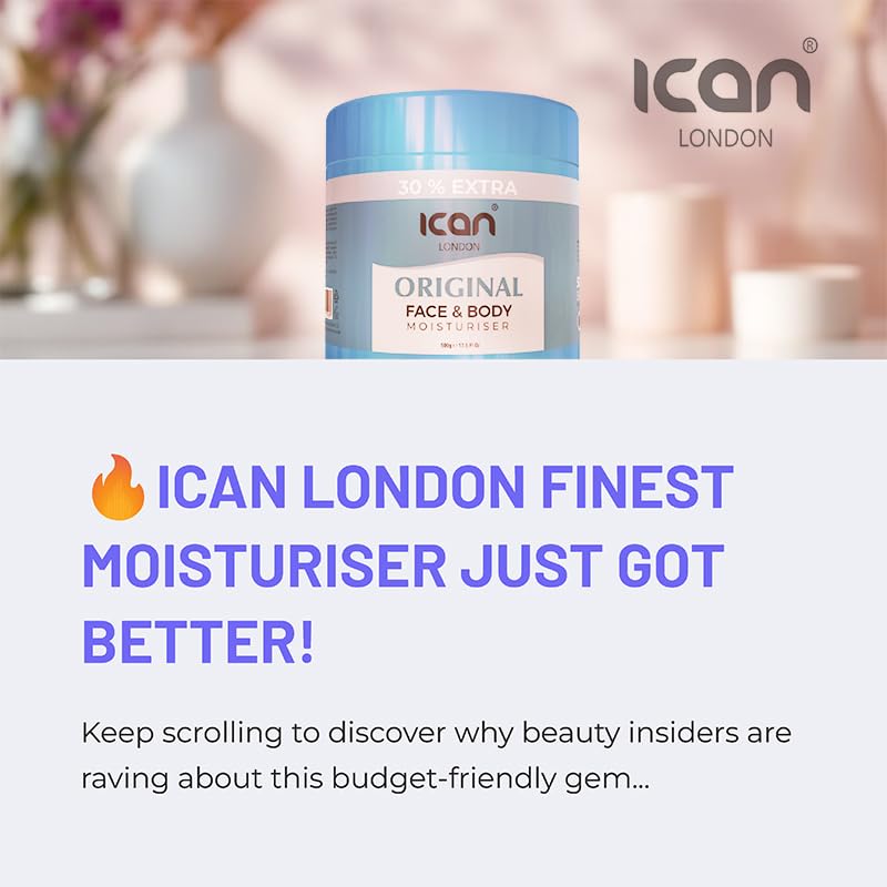 ican London Original Daily Face & Body Moisturiser Cream 500g, 500 g (Pack of 1) - Image 2