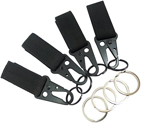 Bytiyar 4 pcs Tactical Key Ring Belt Holder Nylon Clips with 1" HK Hooks Keychain Carabiner Buckle for Molle Strap Webbing Attachement, Black Khaki Green