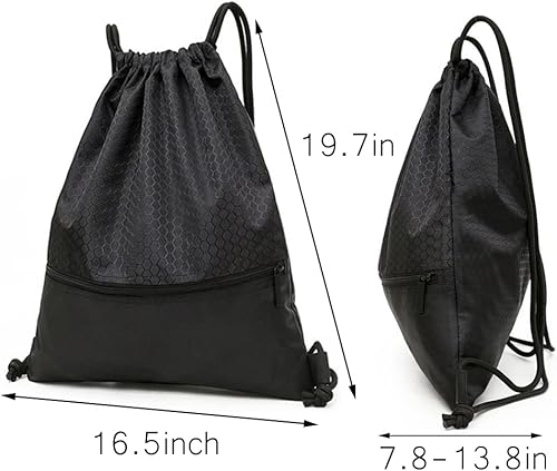 Miniatura 3 de Mochila con cordón, bolsa impermeable con cordón de extracción con bolsillo con cremallera, bolsas de gimnasio con cordón para hombres y mujeres,