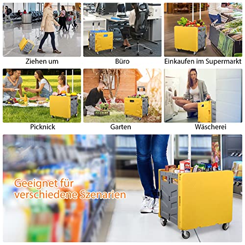 Einkaufstrolley Klappbar, Transport Trolley, bis 50 kg, 50 l Kiste, Einkaufskorb mit Deckel,...