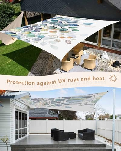 Sun Shade Sails Canopy 14'x18', Blue Eucalyptus Leaf Plant Pattern UV Protection Outdoor Shade Canopy, Rust Resistant Tear Patio Sail Shade for Sunshade Outdoor Patio Backyard Garden