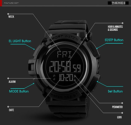Diagram of SKMEI 1339 watch buttons and their functions