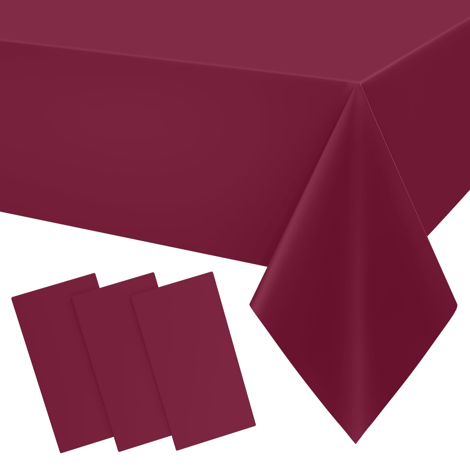 Smiry Disposable Table Cloth 3 Pack, 54 x 108 Inch Waterproof Plastic Tablecloth, Decorative Rectangle Table Covers for Party, Birthday, Picnic, Wine Red