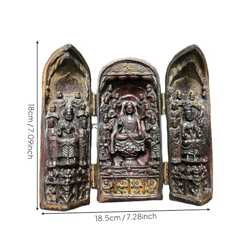 Statue Bouddha ancienne triptyque artisanat figurine décoration maison