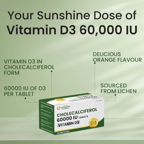 Image of Vlado's Himalayan Organics Vitamin D3 60000 IU Tablets | Cholecalciferol I Vitamin D3 60k Supplement | Vitamin D 60000 iu Tablets | Cholecalciferol Supplement 60000iu for men & women | Orange Flavour - 40 Tablets