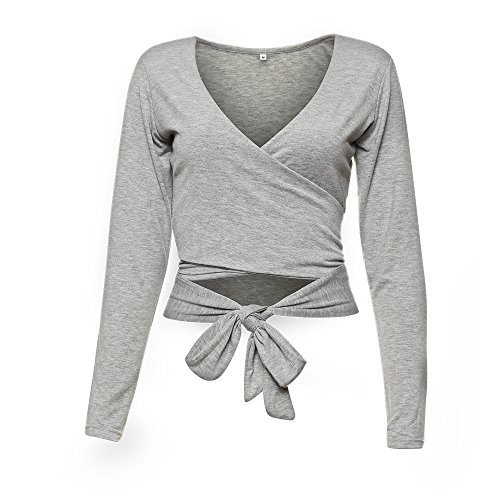 Image of Famulily Women's Sexy Deep V Neck Bandage Surplice Wrap Crop Top