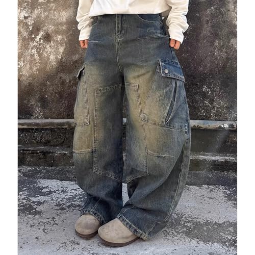 Barrel Jeans Men Cargo Super Baggy Ripped Skater Denim Pants High Waist Streetwear Barrel Leg Bottoms Washed Vintage Relaxed3