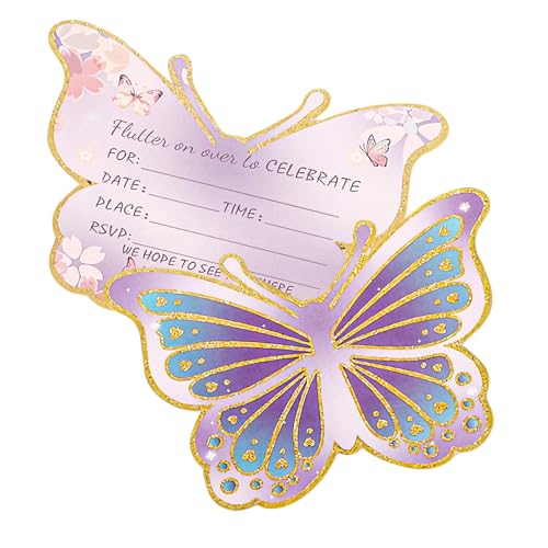 Bomiclss 30Pcs Butterfly Birthday Party Invitations Girls Pink Birthday Invitations for Girls Boys Party Invites for Girl Boy Age 1-18 Kids Invites for Tea Easter Parties Wedding 15 x 10 cm (Purple)