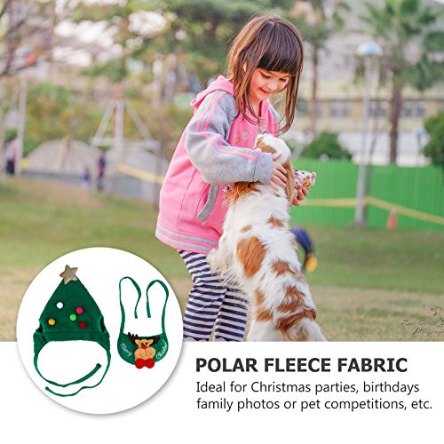 Cosplay de Natal para cachorro de estimação conjunto de babador de chapéu 2 unidades (chapéu verde +