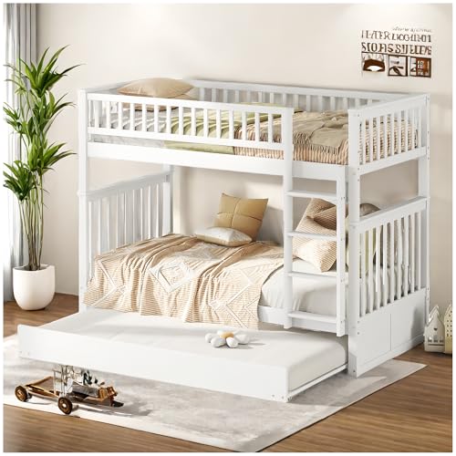 Sapgaks Lit superpose Enfant avec lit gigogne, Se transforme en Deux Lits de 90x200cm,Lit Enfant 90x200cm,Lits Convertibles, Blancs